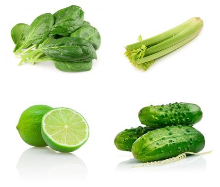 Sumo de limão, aipo, pepino e espinafre